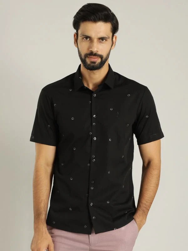 Indian Terrain Men Embroidered Black Shirt
